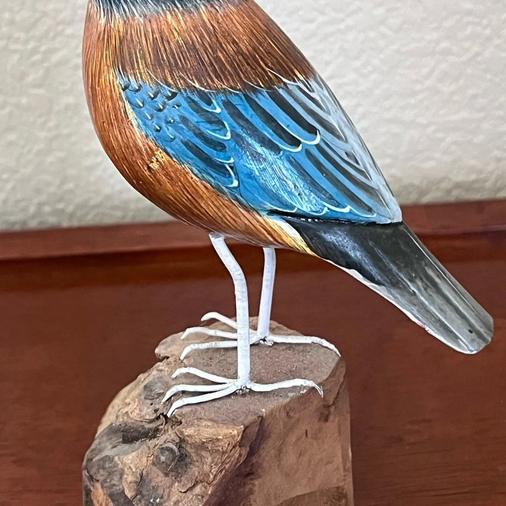 Handcarved Wood Western Bluebird in Burl Wood Bird